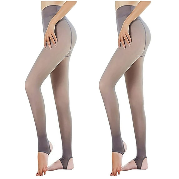 Lovskoo 2 Pairs Womens Fleece Lined Thick Tights Thermal Fake Translucent Pantyhose Stirrup Leggings Fashion Ladies Keep Warm Solid Fleece Stockings 220G-E