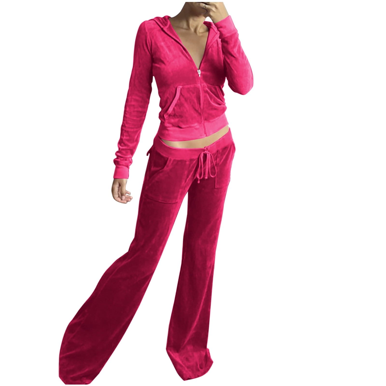 Velour Coral Neon Tracksuit Zip Up Hoodie and Trousers