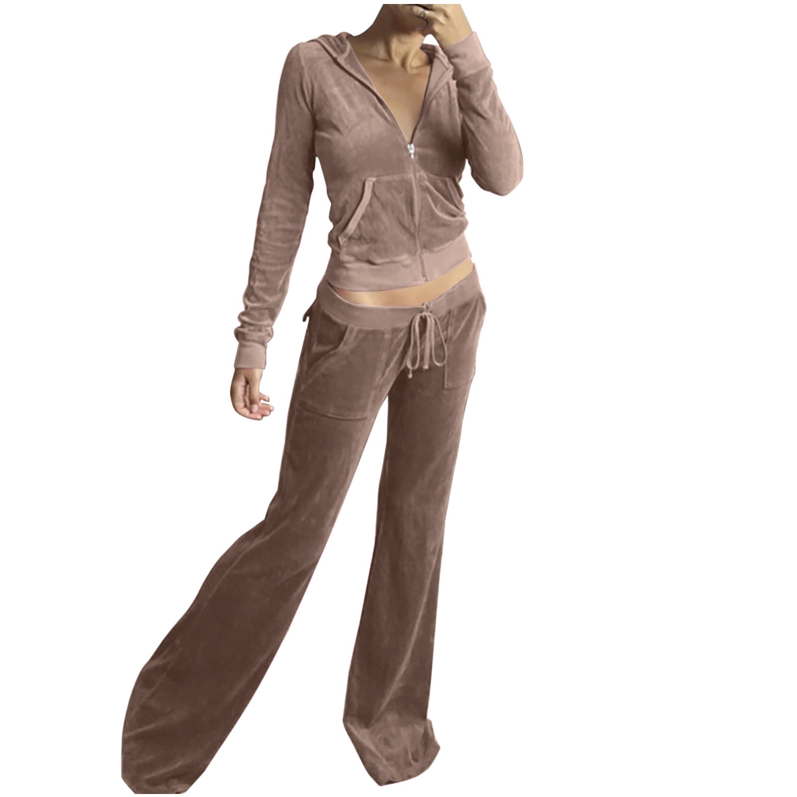 Lovskoo Women's Velour Tracksuit, Velvet Crop Jacket and Bell