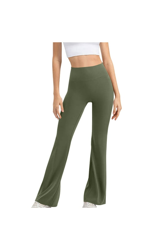 2024 28"/30"/32"/34" Inseam Women's Bootcut Yoga Pants Long Bootleg High-Waisted Flare Pants with Pockets Olive Green-M