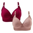 thumbnail image 1 of Lovskoo 2024 2pc Women's Plus Size Front Closure Wirefree Jacquard Back Support Posture Bra Solid Color Soft Cotton Bra Pink-4XL, 1 of 7