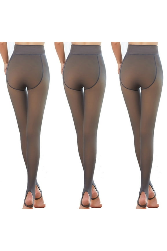2024 3 Pairs Fleece Lined Tights Women Stirrup Leggings Fleece Translucent Leggings Winter Thermal Sheer Tights Warm Fake Pantyhose for Women Girl Black