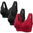 thumbnail image 1 of Lovskoo 2024 3PC Women's Plus Size Front Closure Wirefree Jacquard Back Support Posture Bra Solid Color Soft Cotton Bra Red-L, 1 of 6