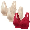 thumbnail image 1 of Lovskoo 2024 3PC Women's Plus Size Front Closure Wirefree Jacquard Back Support Posture Bra Solid Color Soft Cotton Bra Red-S, 1 of 6