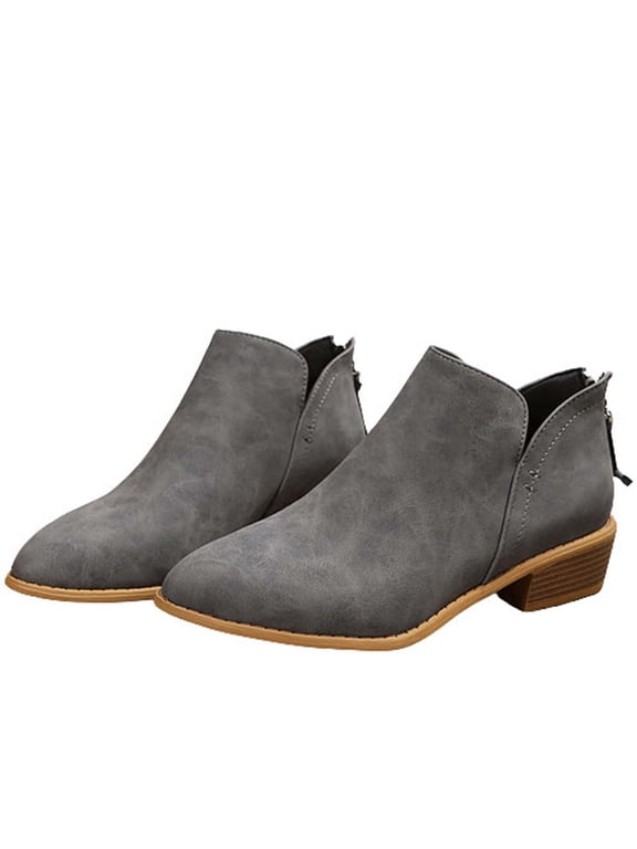 Ankle Boots for Women Faux Suede Wedding Dress Shoes Pointed Toe Chunky Block Heel Cut Out Fashion Solid Color Back Zipper Short Booties Gray