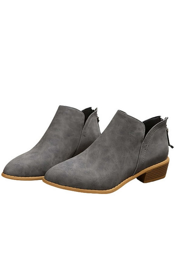 2024 Ankle Boots for Women Faux Suede Wedding Dress Shoes Pointed Toe Chunky Block Heel Cut Out Fashion Solid Color Back Zipper Short Booties Gray