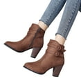 thumbnail image 1 of Lovskoo 2024 Ankle Boots for Women Faux Suede Pointed Toe Mid Chunky Stacked Heel Fashion Solid Color Retro Flock Zipper Non-Slip Short Booties Brown, 1 of 7