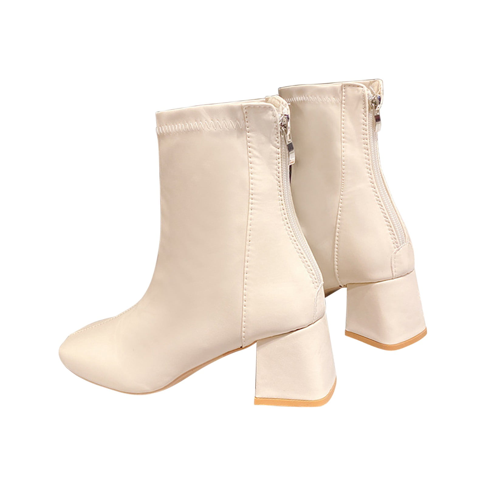 Heeled Missguided Cream Boots Block Heel Cream Leather Chunky - Main Image