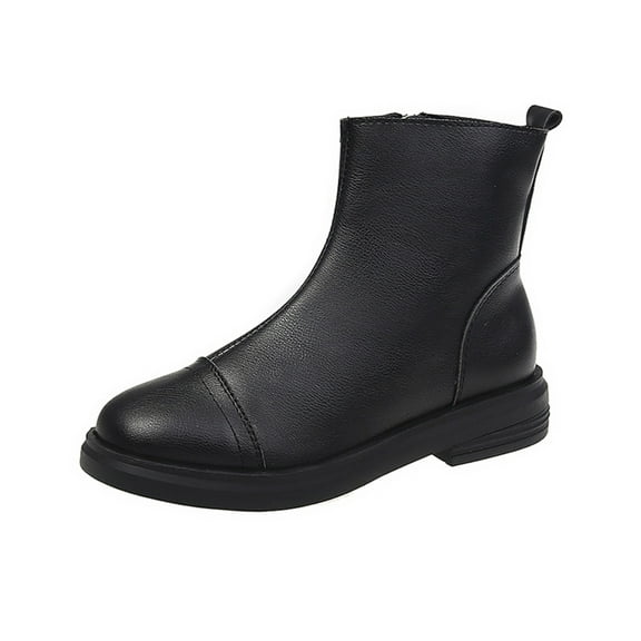 Lovskoo 2024 Ankle Boots for Women Round Toe Platform Slip On Fall Heeled Short Boots Shoes Black