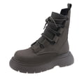 thumbnail image 1 of Lovskoo 2024 Ankle Boots for Women Wide Calf Round Toe Vintage Slip On Leather Shoes Western Platform Fall Boots Gray, 1 of 7