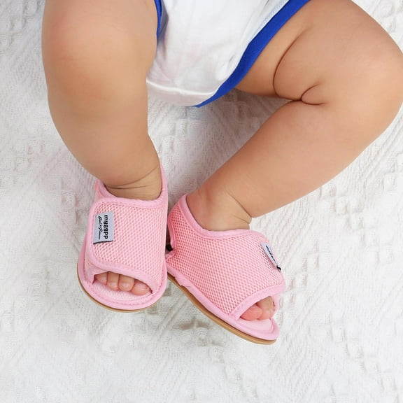 Zwiiyzr 2024 Baby Girls Sandals Infant Toddler Shoes Open Toe Slip On Spring Summer Comfortable Breathable Mesh Flat Soft Soled Sandals 6-12 Months Pink