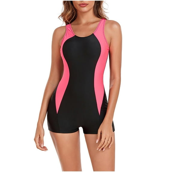 Lovskoo 2024 Bathing Suit for Women Rash Guard Short Sleeve Trendy Splicing Casual Bikini One Piece Swimsuit Black-S