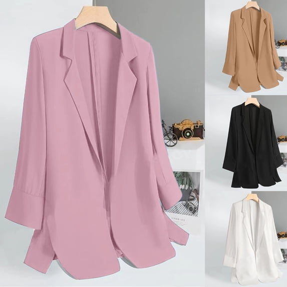 Lovskoo 2024 Blazers for Women Business Casual Long Sleeve Thin Cardigan Suit Jacket Top Cardigan Black