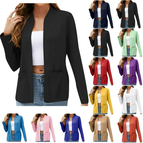 Lovskoo 2024 Blazers for Women Business Casual Pockets Versatile Lapel Long Sleeve Turndown Collar Button Blazer Red