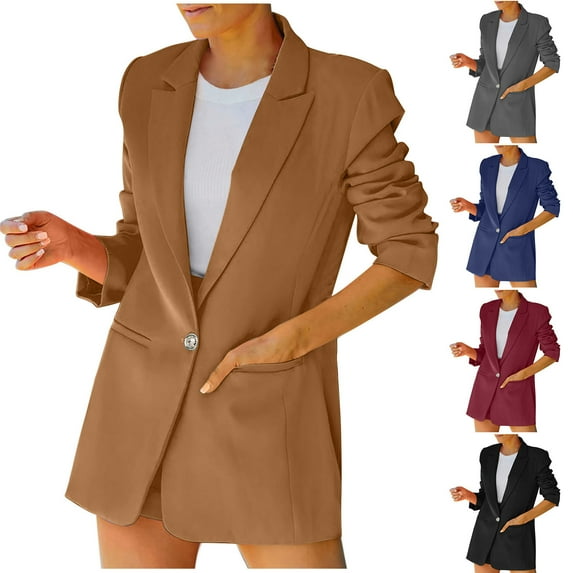 Lovskoo 2024 Blazers for Women Business Casual Solid Color Turn Down Collar Jacket Long Sleeve Coat Outerwear Blazer Navy