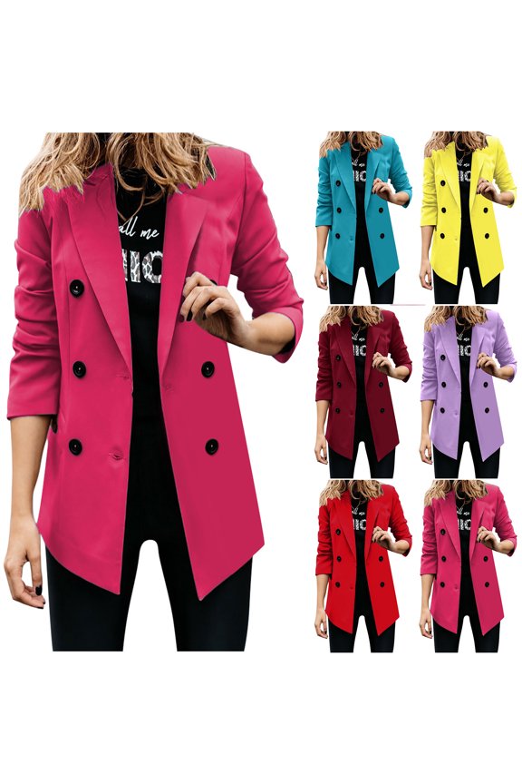 2024 Blazers for Women Business Casual Thin Button Long Sleeve Tops Blouse Shirt Spring Models Solid Small Suit Top Pink