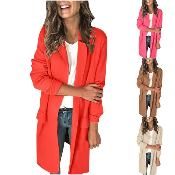 Lovskoo 2024 Blazers for Women Business Casual Winter Solid Color Long Sleeve False Pocket Leisure Suit Coat Khaki