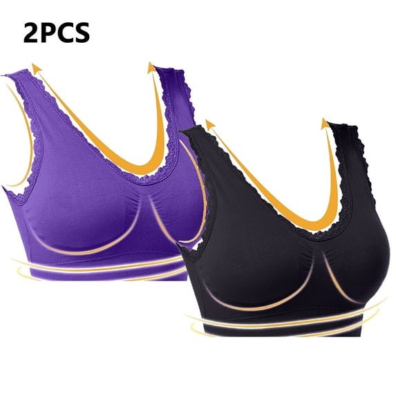 Lovskoo 2Pc Women's Sports Bra Lace Cami Bra Wireless Tank Top Bra Comfortable Everyday Bras For Women Leisure Purple