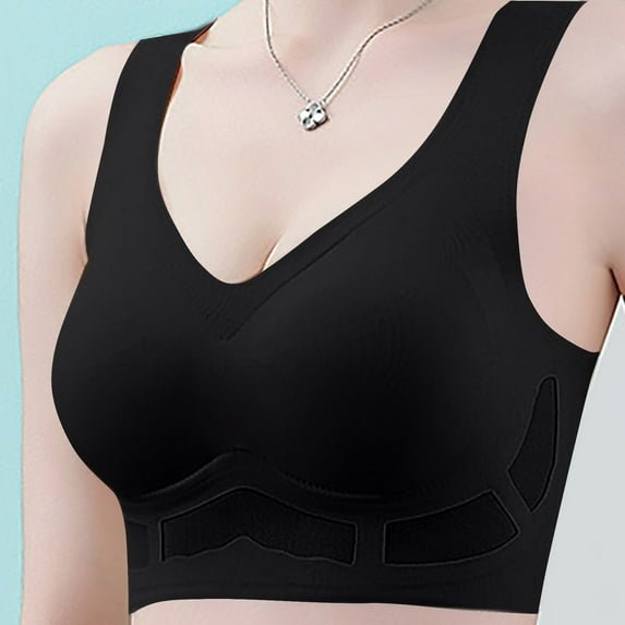 Lovskoo Women's Bra Breathable Plus Size Back Seamless Sports Bra Comfort Everyday Bra Black