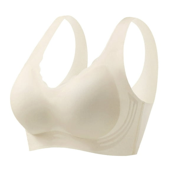 Lovskoo Womens Bras Summer Comfortable Thin Backless Seamless Wireless Ice Silk Plus Size Underwear Daily Wear White