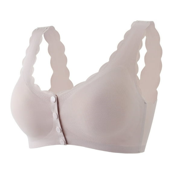 Lovskoo 2024 Bras for Women Plus Size Casual Comfortable Solid Color Wirefree Scalloped Trim Bra Purple