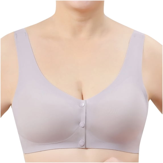 Lovskoo 2024 Bras for Women Plus Size Solid Color Wirefree High Elastic Comfortable Bra Gray