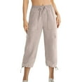 thumbnail image 1 of Lovskoo 2024 Capri Pants for Women Solid Color Casual Pants Straight Loose Cropped Pants with Pocket Beige 2XL, 1 of 5