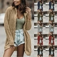 thumbnail image 1 of Lovskoo 2024 Cardigan Sweaters for Women Open Front Long Sleeve Trendy Solid Color Long-Sleeved Hooded Pocket Cable Knit Oversized Winter Outerwear Tops Khaki, 1 of 7
