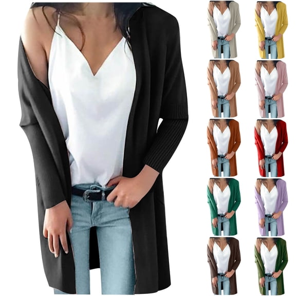 Lovskoo 2024 Cardigan Sweaters for Women Open Front Spring and Fall Solid Color Long Sleeved Pocket Shirt Loose Lapel Oversized Winter Outerwear Tops Coffee