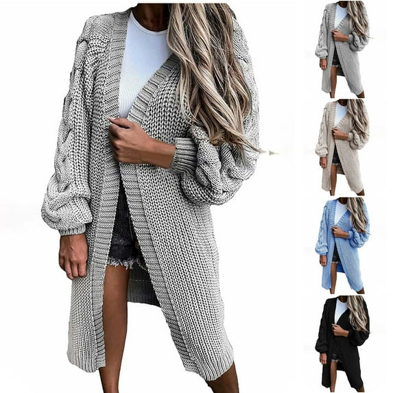 Lovskoo 2024 Cardigan Sweaters for Women Plus Size Open Front Trendy Comfortable Solid Color Loose Long Sleeve Knitted Coat Oversized Winter Outerwear Tops Beige