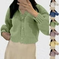 thumbnail image 1 of Lovskoo 2024 Cardigan Sweaters for Women Button Keep Warm Long Sleeve Solid V-Neck Short Sweater White, 1 of 7