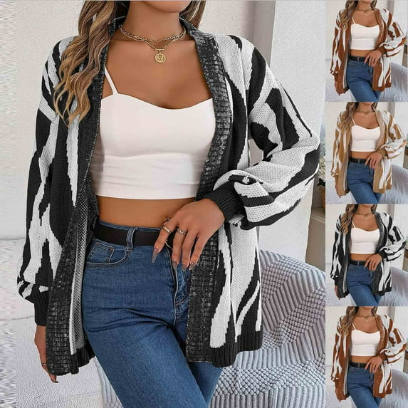Lovskoo 2024 Cardigan Sweaters for Women Casual Long Sleeve Loose Solid Ladies Outing Cardigan Blouse Sweater Coat Black