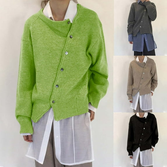 Lovskoo 2024 Cardigan Sweaters for Women Casual Long Sleeve Loose Solid Ladies Outing Cardigan Blouse Sweater Coat Khaki