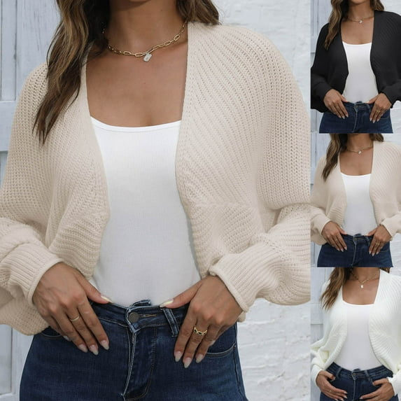 Lovskoo 2024 Cardigan Sweaters for Women Irregular Hem Solid Color Warm Long Sleeve Cardigan Sweater Coat White