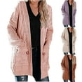thumbnail image 1 of Lovskoo 2024 Cardigan Sweaters for Women Long Sleeve Medium Length Dough Twists Pocket Knitted Cardigan Coat Pink, 1 of 7