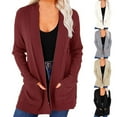 thumbnail image 1 of Lovskoo 2024 Cardigan Sweaters for Women Long Sleeve V-Neck Cardigan Solid Color Commuting Style Cardigan with Pocket Knit Jacket Claret, 1 of 7