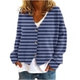 thumbnail image 1 of Lovskoo Women's Striped Cardigan Sweater Print Casual Fashion Long Sleeve Button Up Cardigan Jacket Coat Dark Blue, 1 of 6