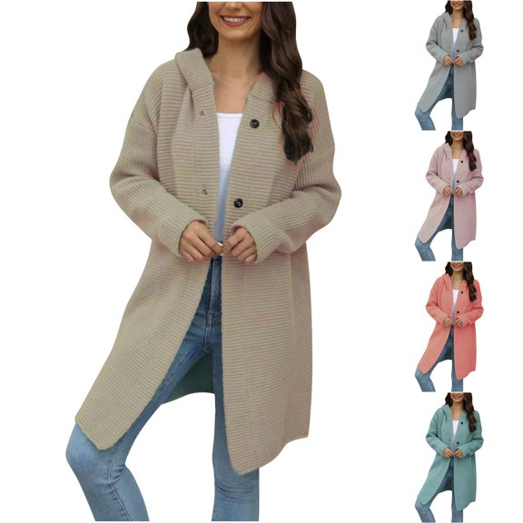 Lovskoo 2024 Cardigan Sweaters for Women Open Front Long Sleeve Christmas Printed Round Neck Oversized Winter Outerwear Tops Gray