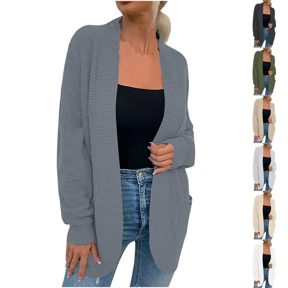 Lovskoo 2024 Cardigan Sweaters for Women Open Front Solid Color Cable Knit Loose Knitwear Oversized Winter Outerwear Tops Black