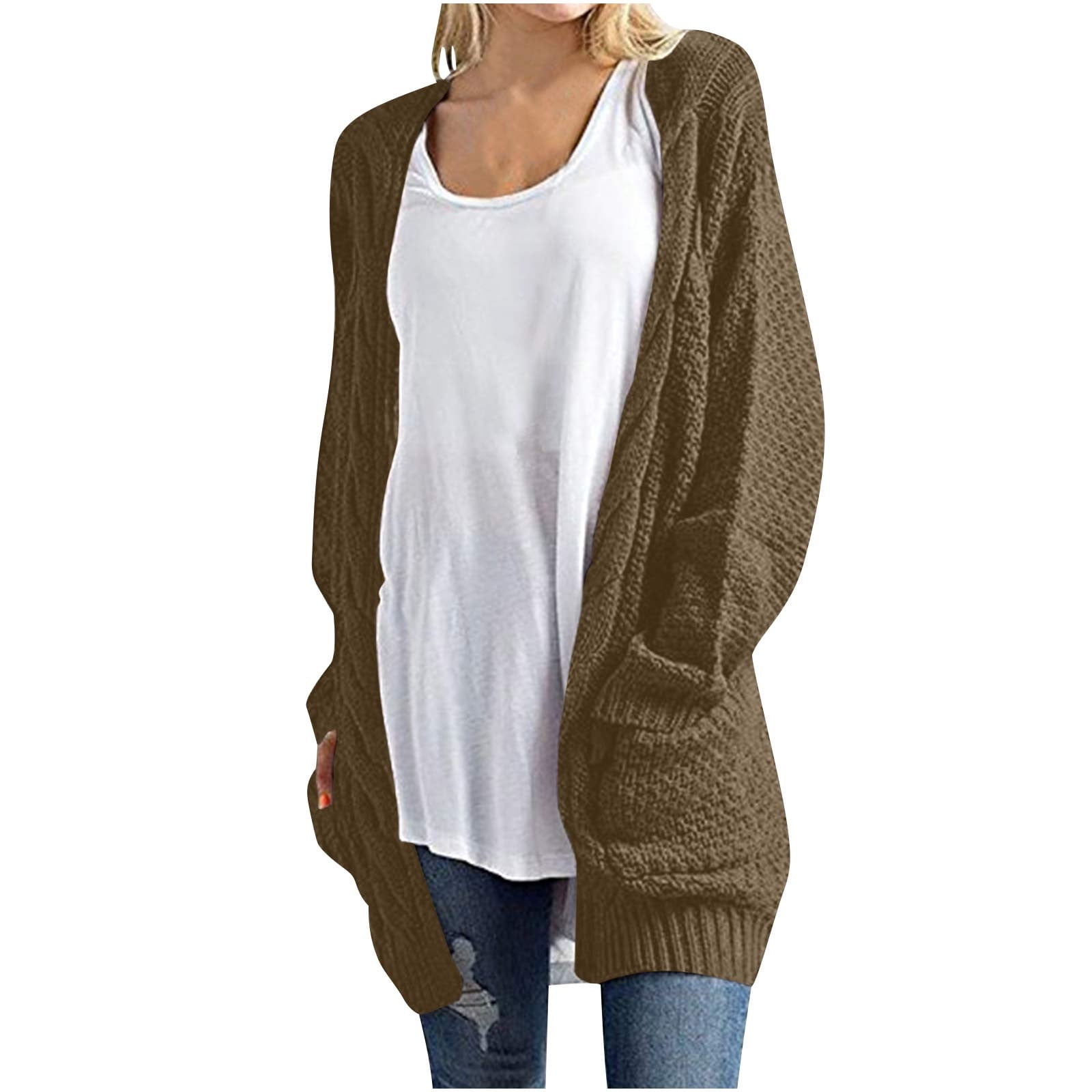 Lovskoo 2024 Cardigan Sweaters for Women Open Front Solid Color Cable Knit Loose Knitwear Oversized Winter Outerwear Tops Olive Green Walmart