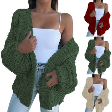 Lovskoo 2024 Cardigan Sweaters for Women Open Front Trendy Long Sleeve Warm Oversized Winter Outerwear Tops Beige