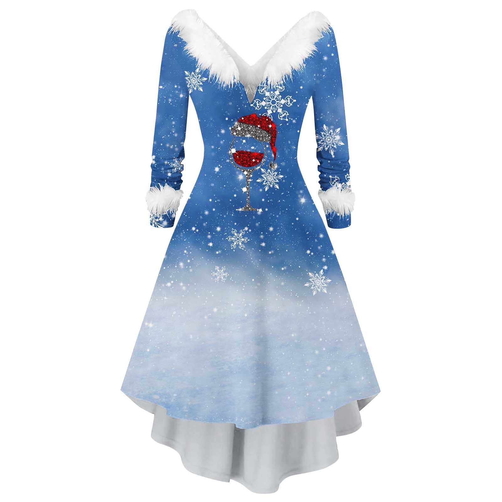 Lovskoo 2024 Christmas Dresses for Women Evening Gown Furry V Neck Long