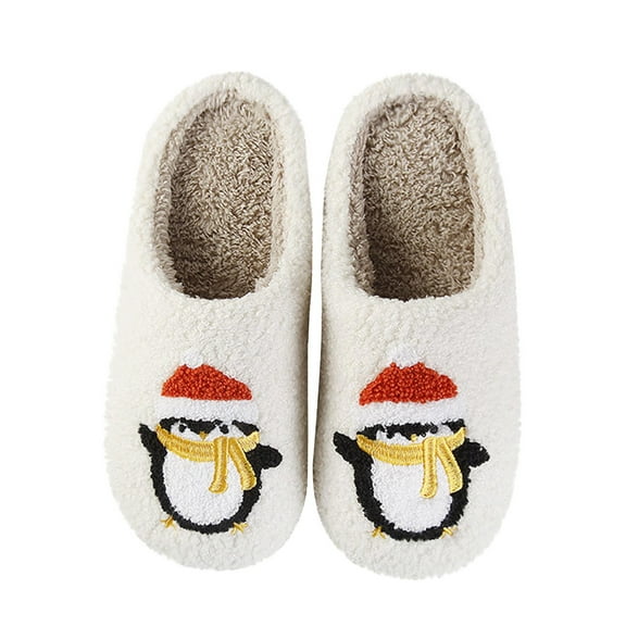 Lovskoo 2024 Christmas Slippers for Women And Men Couple Shoes Flat Fleece Non-Slip Home Shoes Linen Comfortable Platform Slippers White