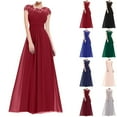 thumbnail image 1 of Lovskoo 2024 Cocktail Dresses for Women Evening Party Lace Patchwork Trendy Temperament Solid Color Short Sleeve Maxi Dress Red, 1 of 6