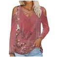 thumbnail image 1 of Lovskoo 2024 Cold Shoulder Tops for Womens Fall Tops Floral Printed Fashion Long Sleeve Shirt Burgundy, 1 of 5