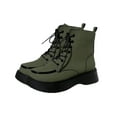thumbnail image 1 of Lovskoo 2024 Combat Boots Womens Fall And Winter Round Toe Platform Boots Plus Velvet British Style Shoes Lace-Up Mid-Calf Comfortable Korean Style Booties Green, 1 of 5