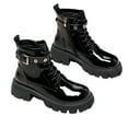 thumbnail image 1 of Lovskoo 2024 Combat Boots Womens Round Toe Chunky Heel Fleece Retro Elastic Dressy Flat Heeled Zipper Buckle Shoes Black, 1 of 7