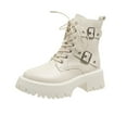 thumbnail image 1 of Lovskoo 2024 Combat Boots Womens Round Toe Platform Buckle Slip On Fall Heeled Short Boots Shoes Beige, 1 of 6