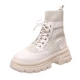 thumbnail image 1 of Lovskoo 2024 Combat Boots Womens Round Toe Platform Thick Bottom Knitting Elasticity Thin Within Leather Stitching Frenum Boots Beige, 1 of 7