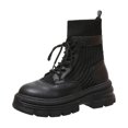 thumbnail image 1 of Lovskoo 2024 Combat Boots Womens Round Toe Platform Thick Bottom Knitting Elasticity Thin Within Leather Stitching Frenum Boots Black, 1 of 9